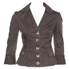 D&G Vintage Brown Cotton Textured Trim Button Front Blazer S