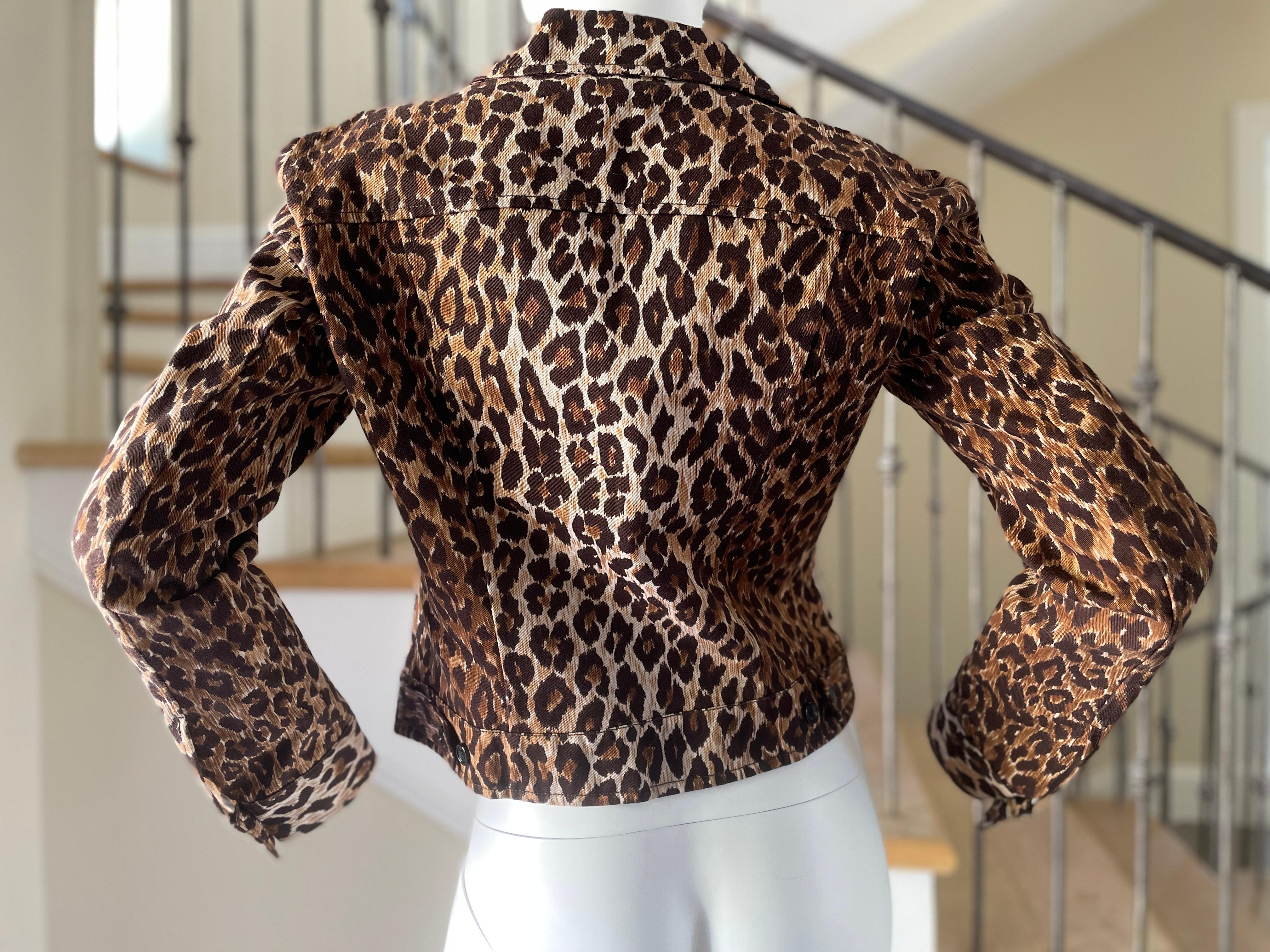Women's D&G Vintage Cropped Denim Leopard Print Zip Front Jacket by Dolce & Gabbana For Sale