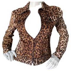 D&G Vintage Cropped Denim Leopard Print Zip Front Jacket by Dolce & Gabbana