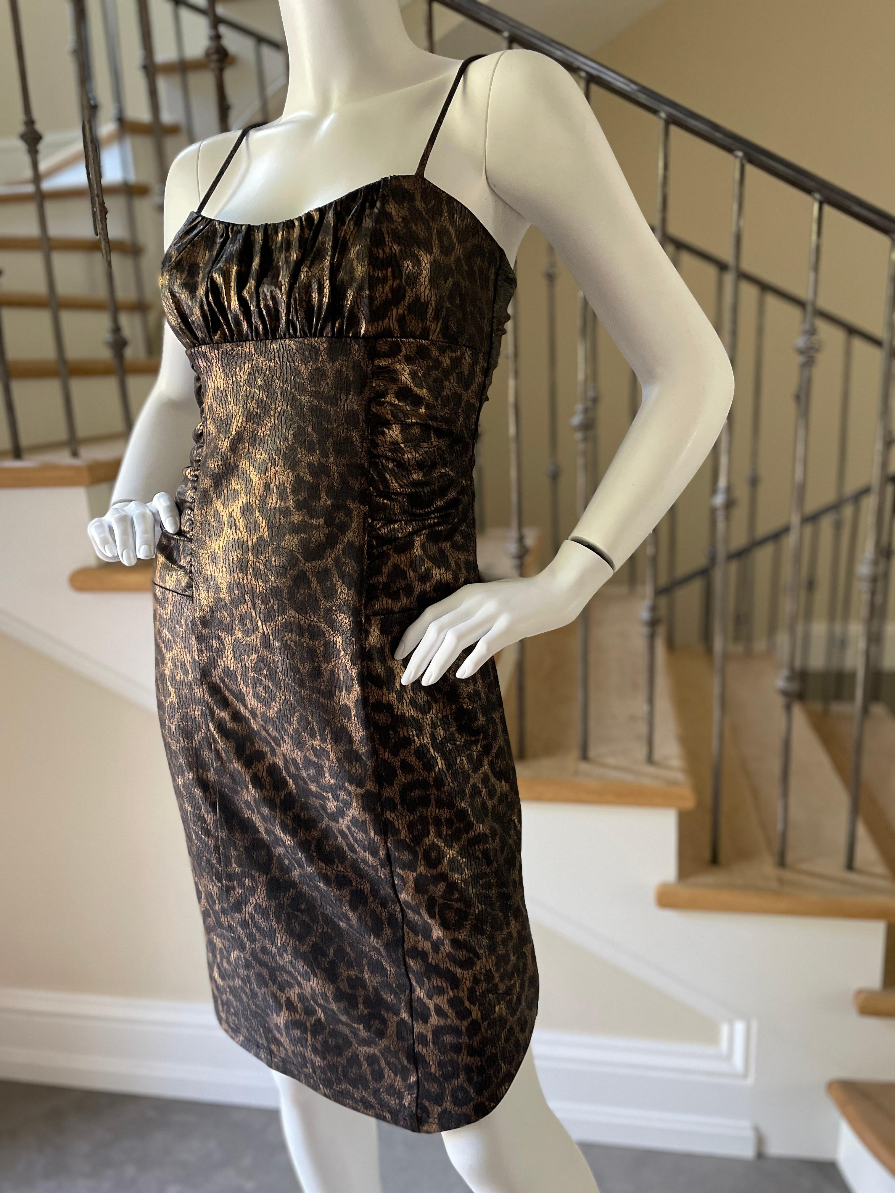 D&G by Dolce & Gabbana Vintage Metallic Bronze Leopard Print Cocktail Dress
 Size 36, but size tag removed.
Lot's of stretch
  Bust 34