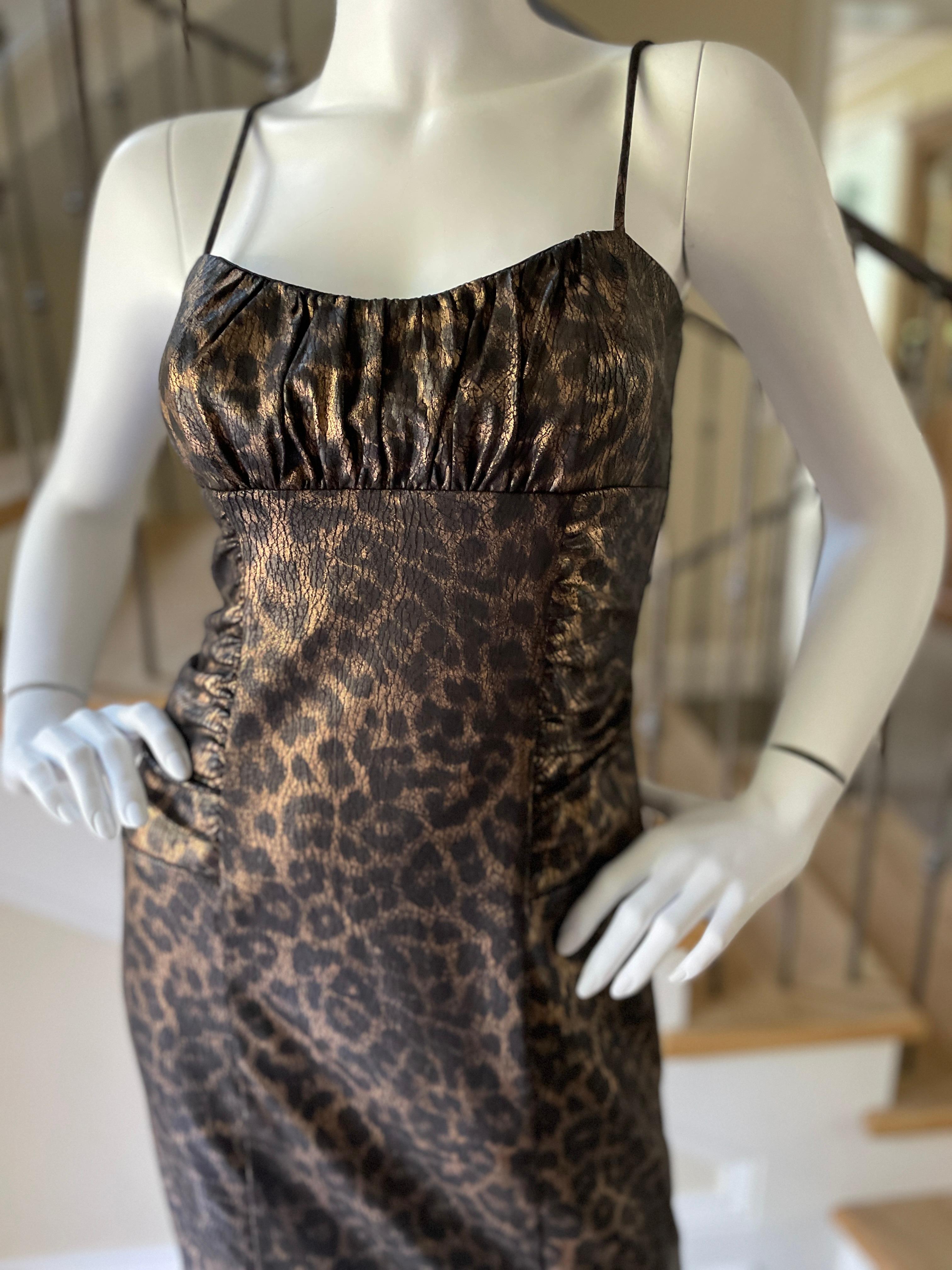 Black D&G Vintage Metallic Bronze Leopard Print Cocktail Dress by Dolce & Gabbana For Sale