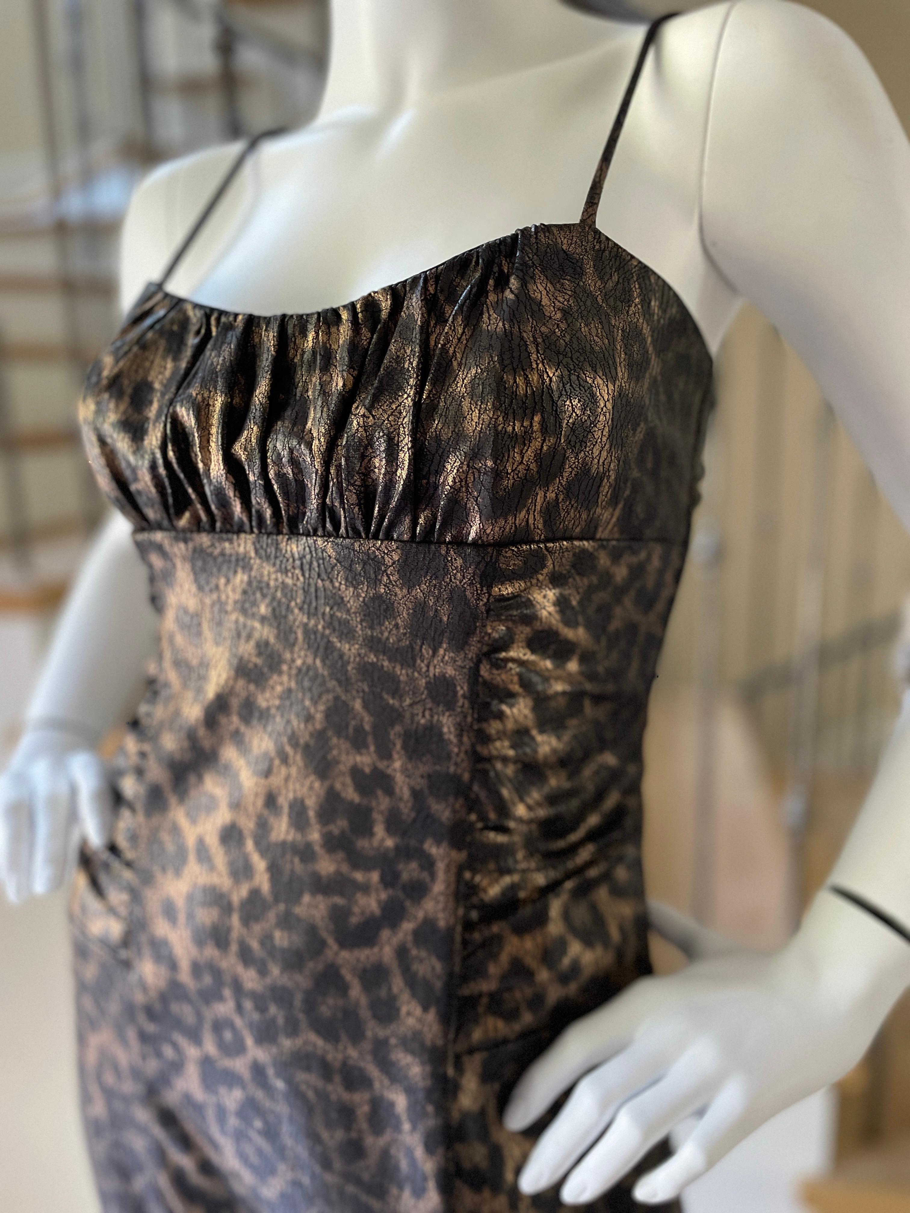 D&G Vintage Metallic Bronze Leopard Print Cocktail Dress by Dolce & Gabbana In Excellent Condition For Sale In Cloverdale, CA