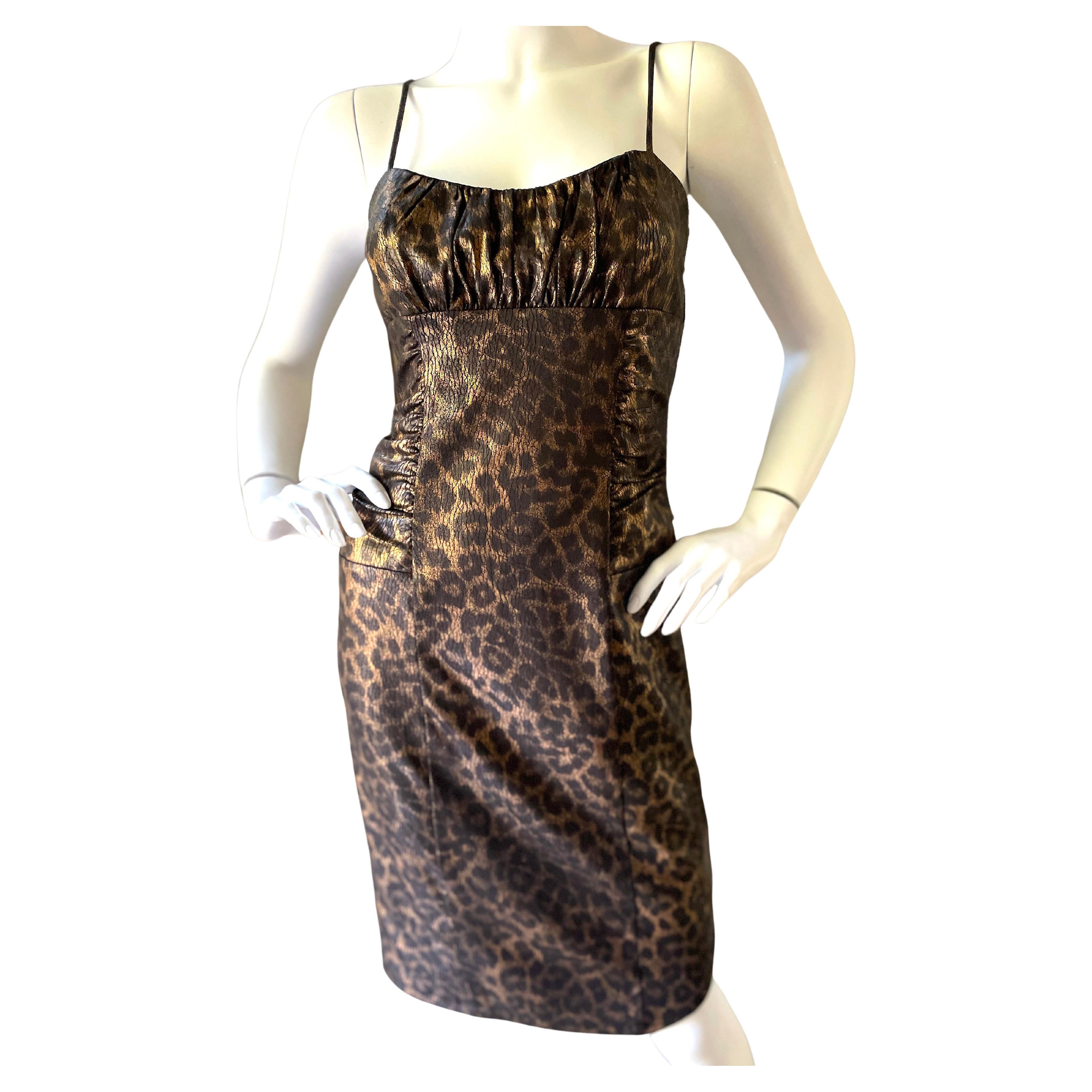 D&G Vintage Metallic Bronze Leopard Print Cocktail Dress by Dolce & Gabbana For Sale