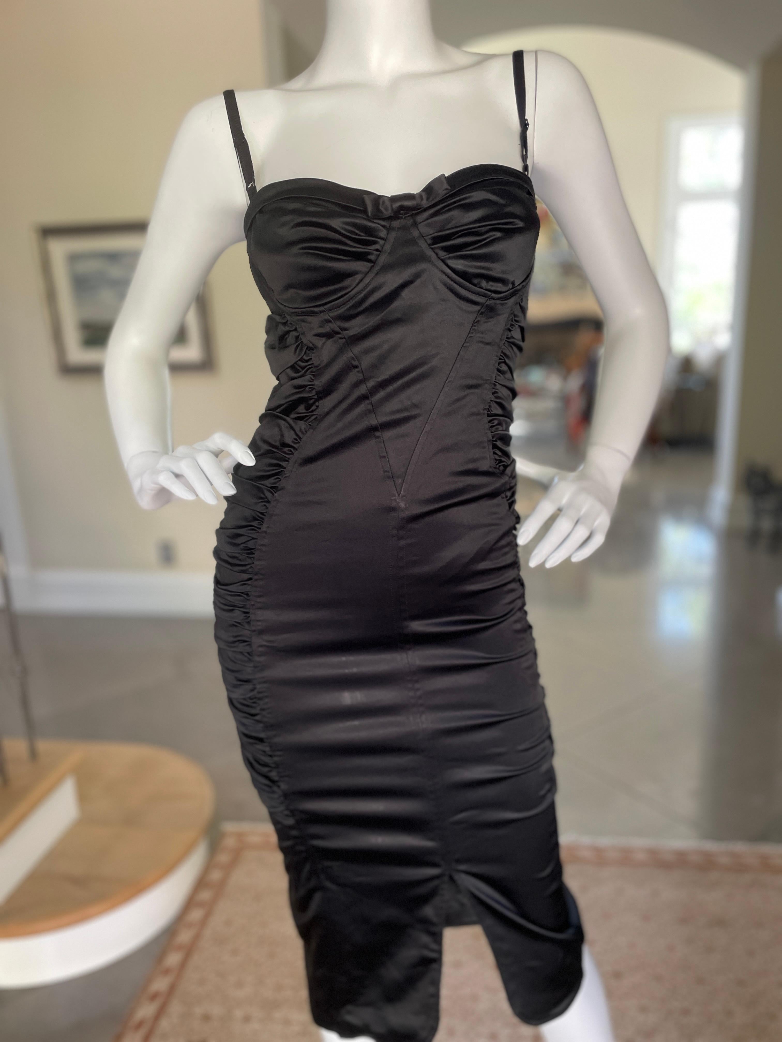 D&G Vintage Ruched Black Cocktail Dress with Underwire Bra by Dolce & Gabbana
Size 40, but runs small, but there is a lot of stretch.
  Bust 32