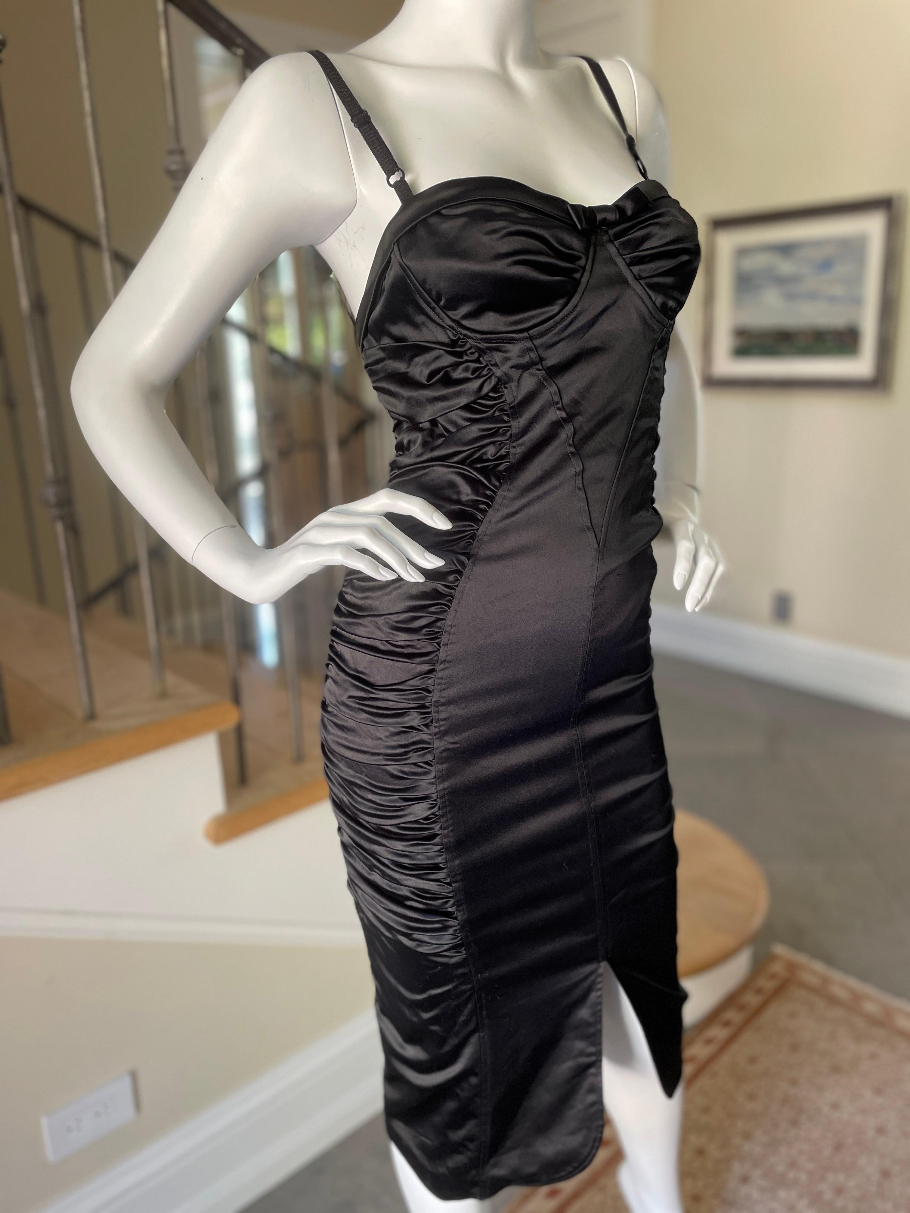 D&G Vintage Ruched Black Cocktail Dress w Underwire Bra by Dolce & Gabbana In Excellent Condition For Sale In Cloverdale, CA