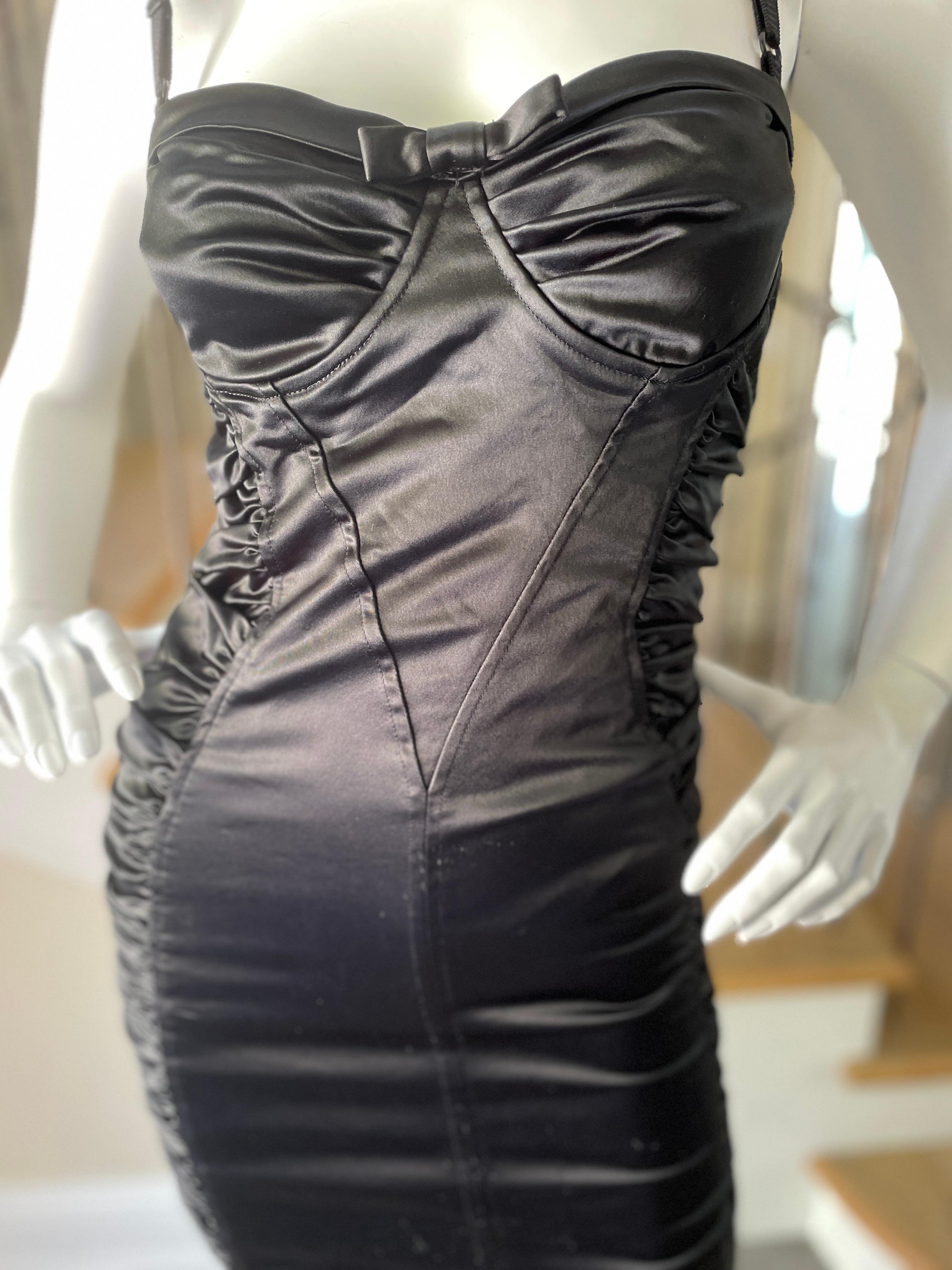 Women's D&G Vintage Ruched Black Cocktail Dress w Underwire Bra by Dolce & Gabbana For Sale