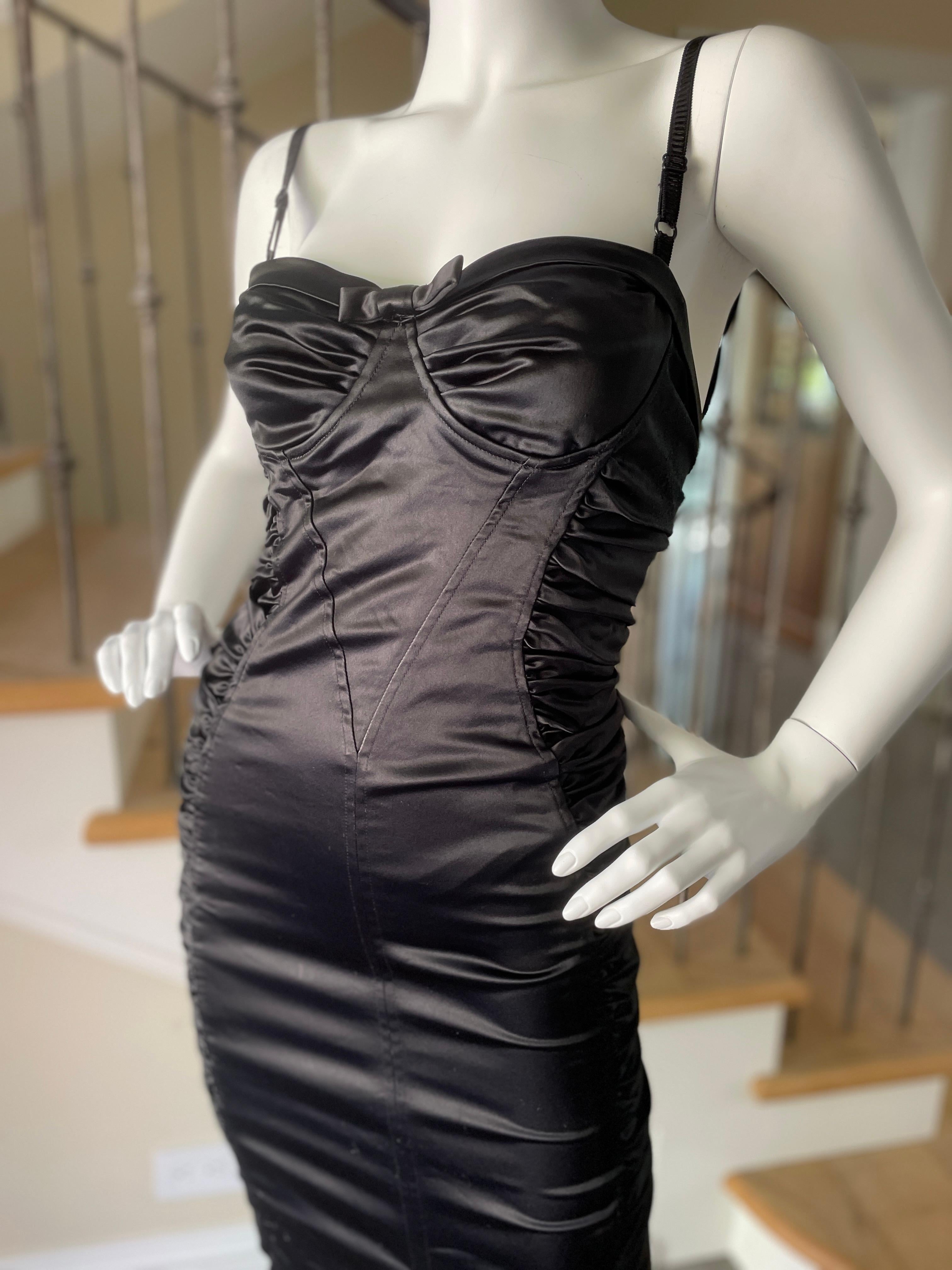 D&G Vintage Ruched Black Cocktail Dress w Underwire Bra by Dolce & Gabbana For Sale 1