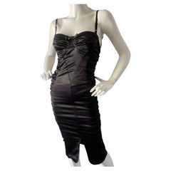 D&G Vintage Ruched Black Cocktail Dress w Underwire Bra by Dolce & Gabbana