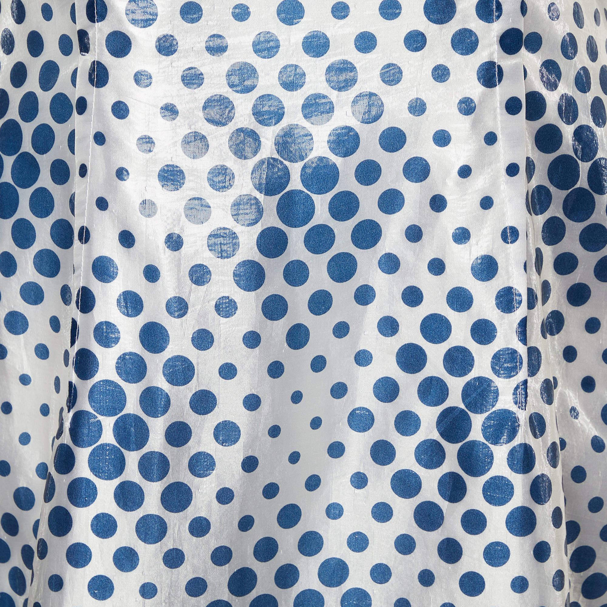 Gray D&G White & Blue Dot Printed Silk Blend Sleeveless Midi Dress L For Sale