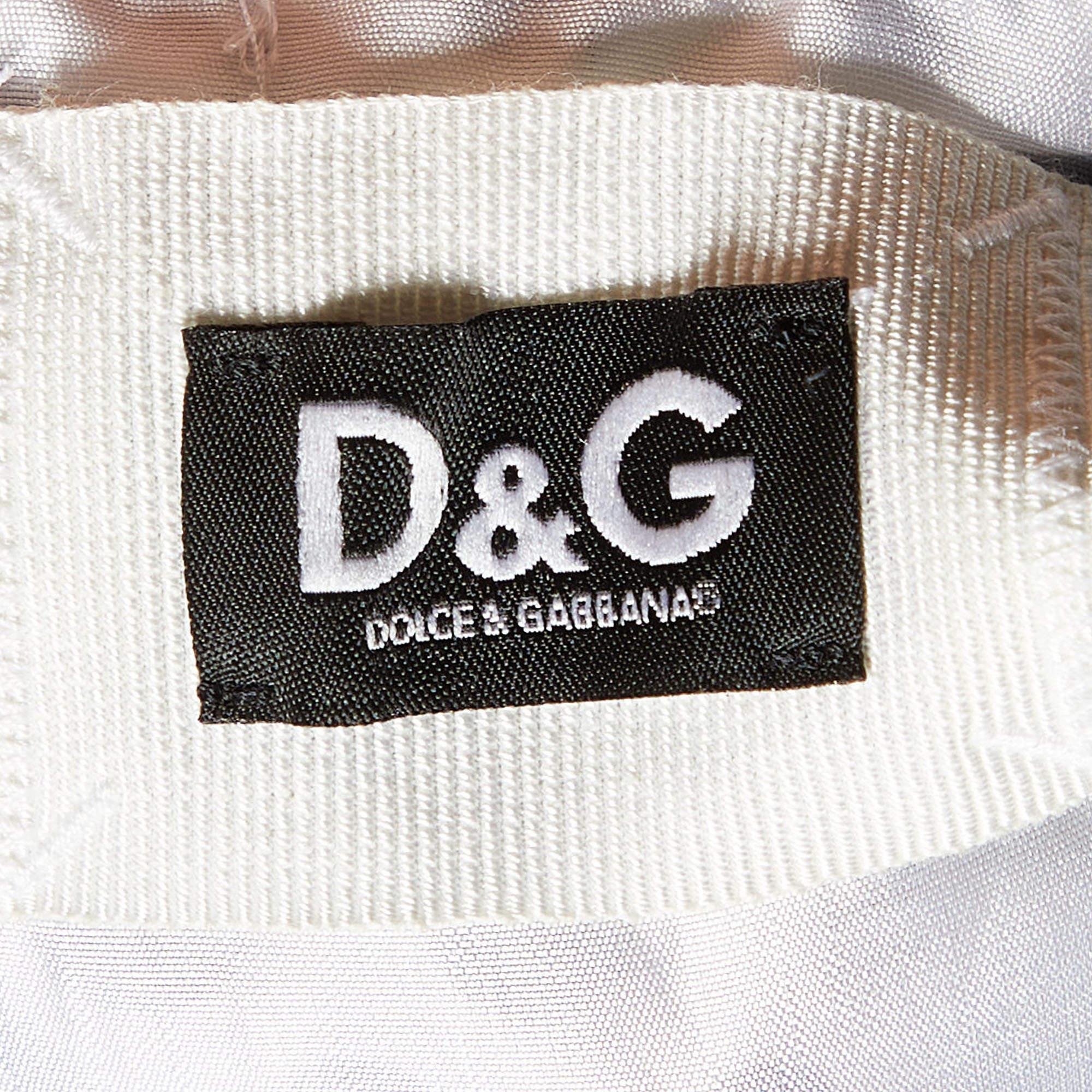 D&G White & Blue Dot Printed Silk Blend Sleeveless Midi Dress L In New Condition For Sale In Dubai, Al Qouz 2
