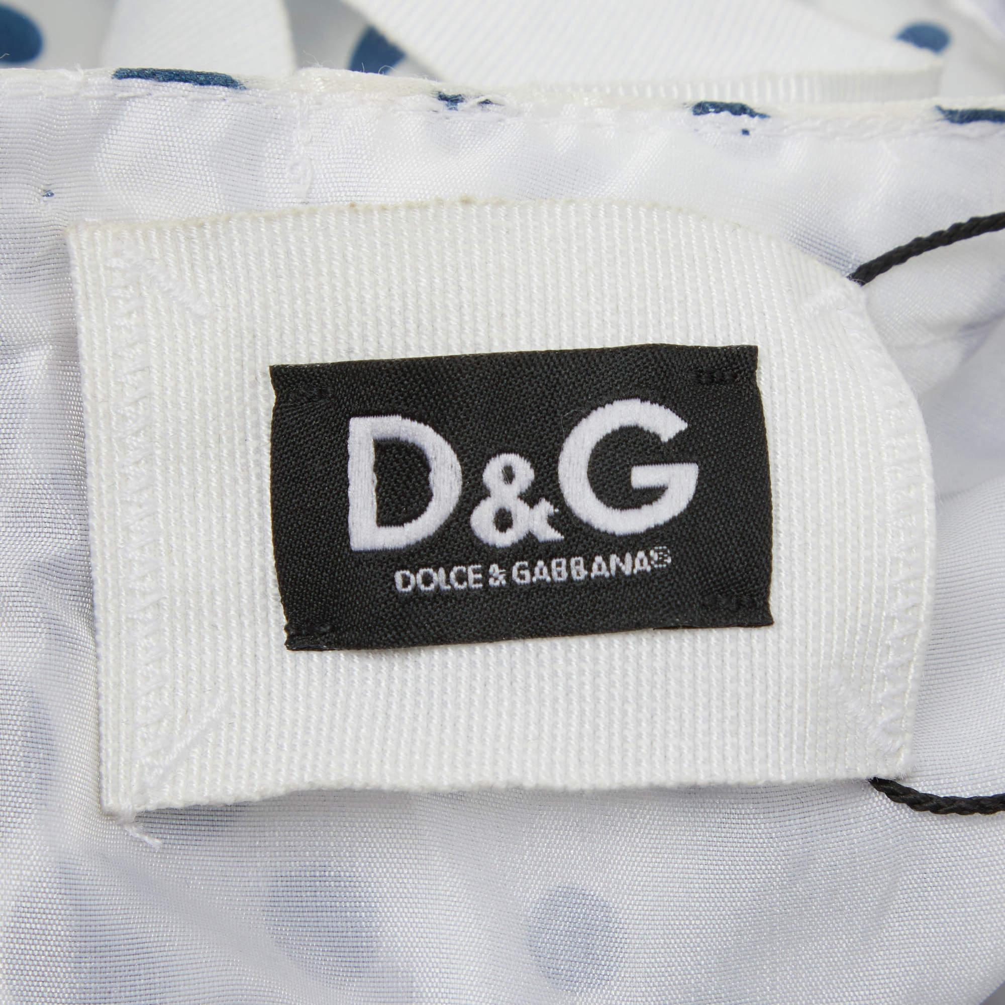 D&G White & Blue Dot Printed Silk Blend Sleeveless Midi Dress S In Excellent Condition For Sale In Dubai, Al Qouz 2