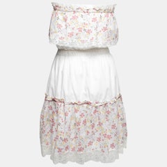 D&G White Floral Printed Cotton Ruffled Off Shoulder Dress S