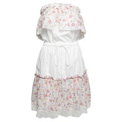 D&G White Floral Printed Cotton Ruffled Off Shoulder Dress S