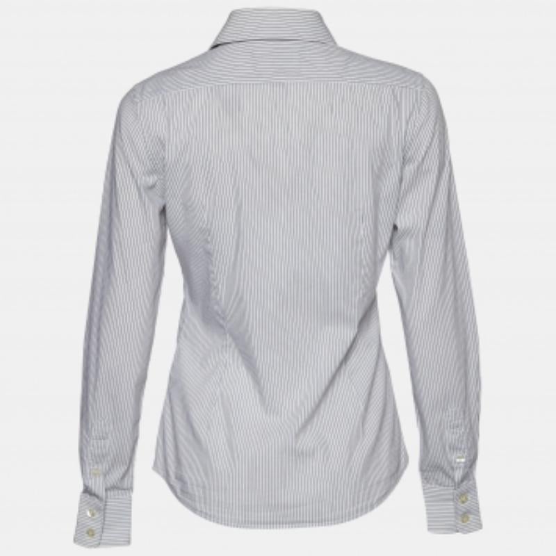 Gray D&G White & Grey Striped Cotton Long Sleeve Shirt S For Sale