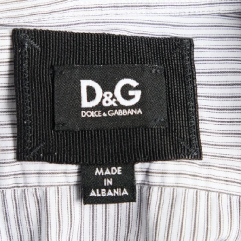 D&G White & Grey Striped Cotton Long Sleeve Shirt S In Good Condition For Sale In Dubai, Al Qouz 2