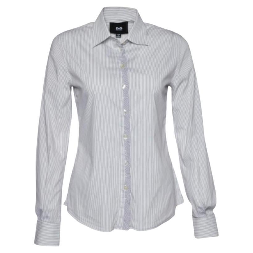 D&G White & Grey Striped Cotton Long Sleeve Shirt S For Sale
