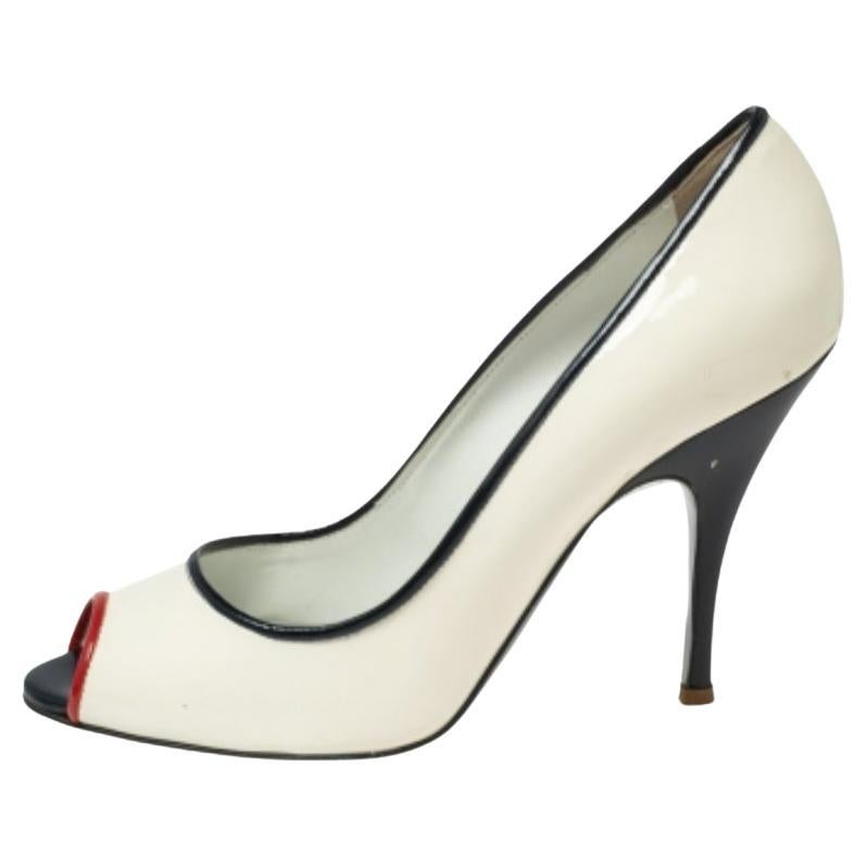D&G White Patent Leather Peep Toe Pumps Size 41