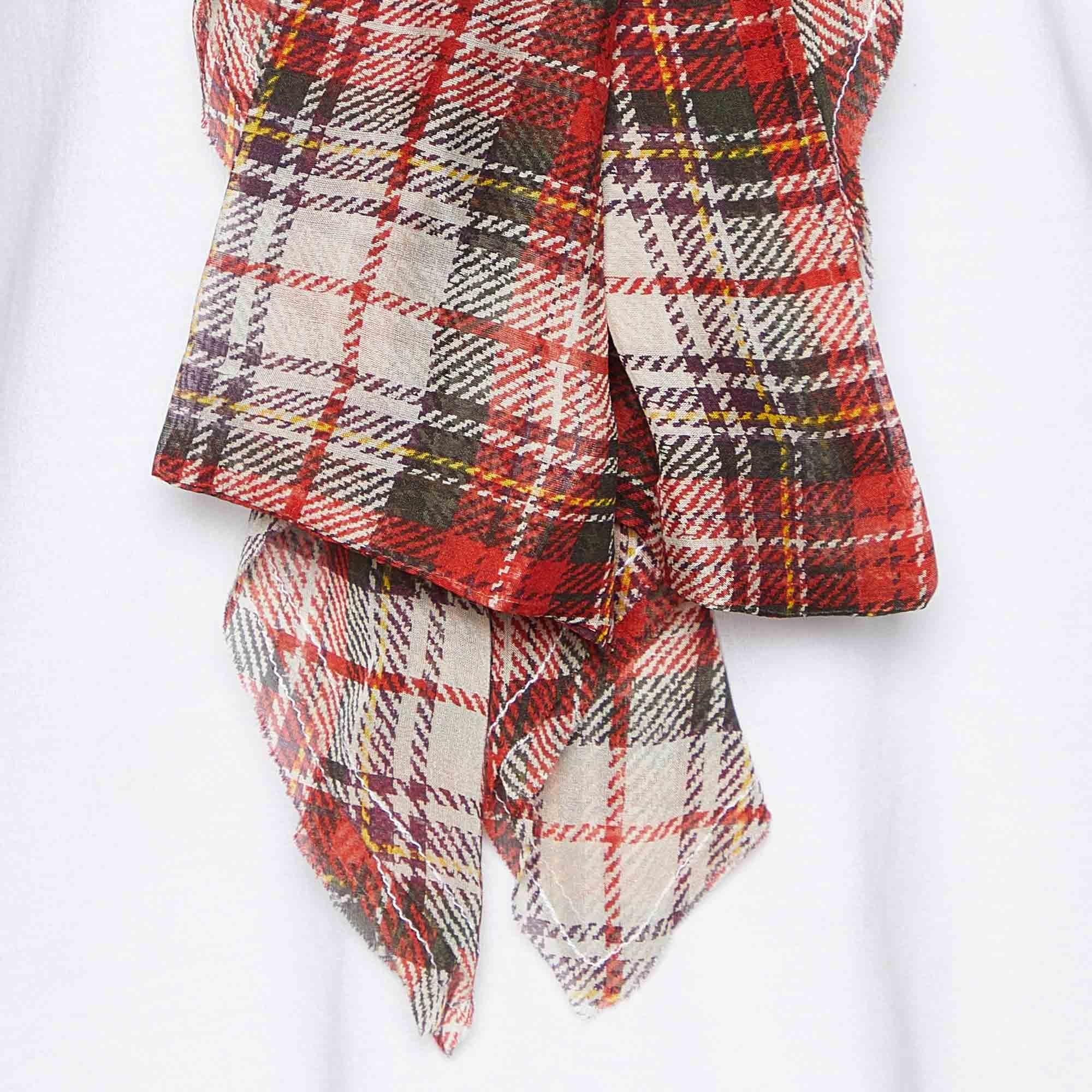 Gray D&G White Silk Scarf Trim Cotton Buttoned T-Shirt S