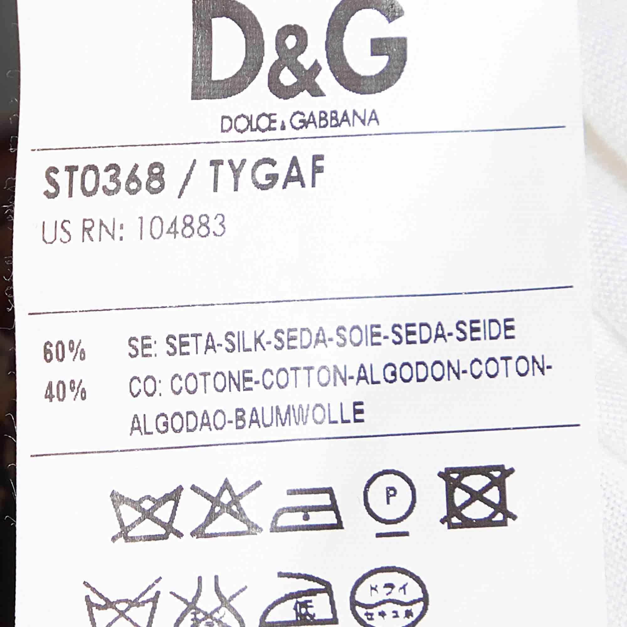 Women's D&G White Silk Scarf Trim Cotton Buttoned T-Shirt S