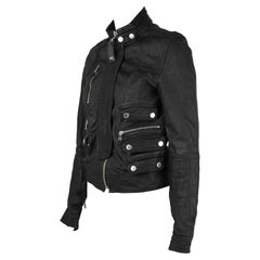D&G by Dolce & Gabbana Vintage Y2K Black Leather Moto Jacket IT 40