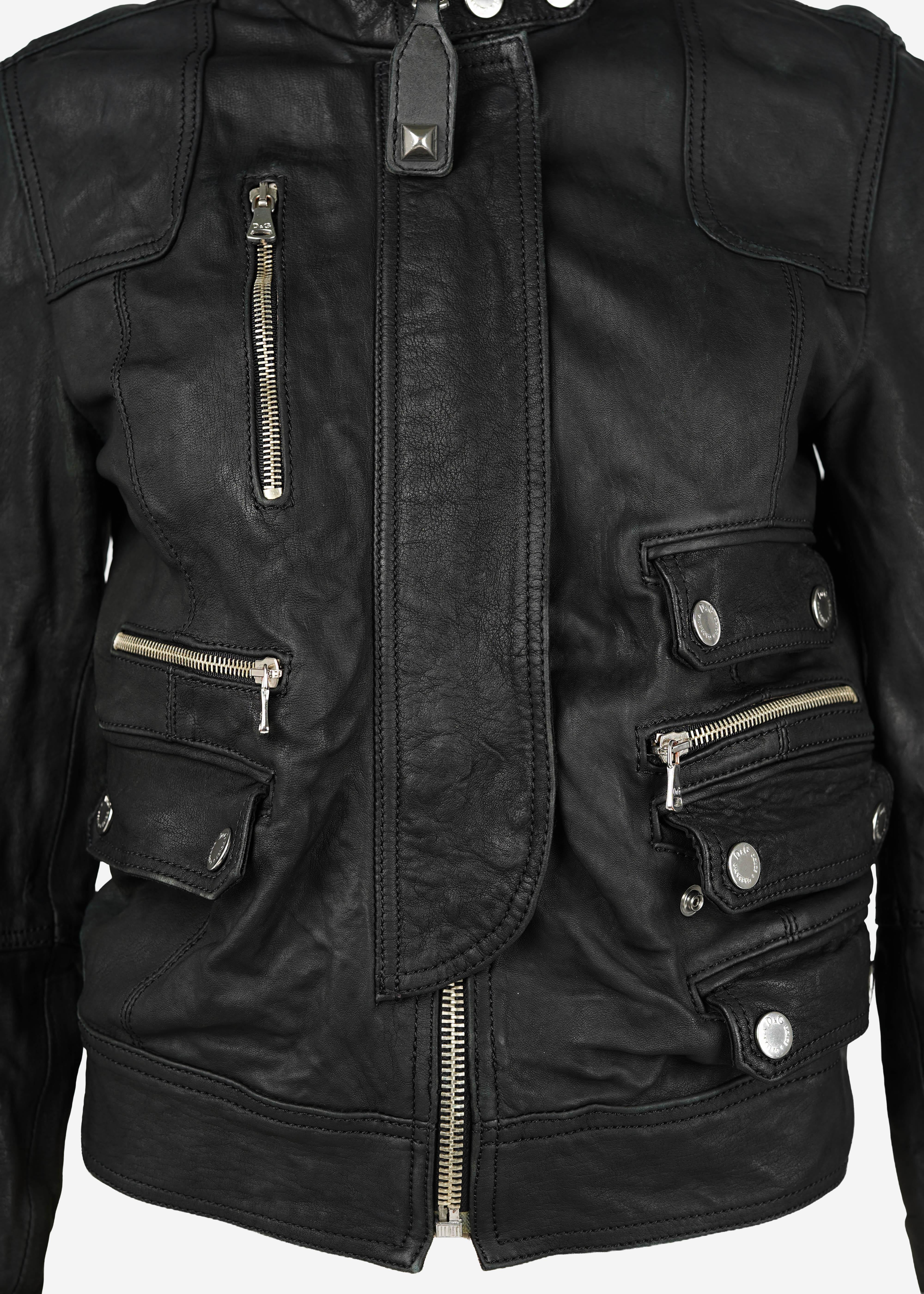 D&G Y2K Schwarze Leder-Motorradjacke, IT 40 (Passt S) im Angebot 2