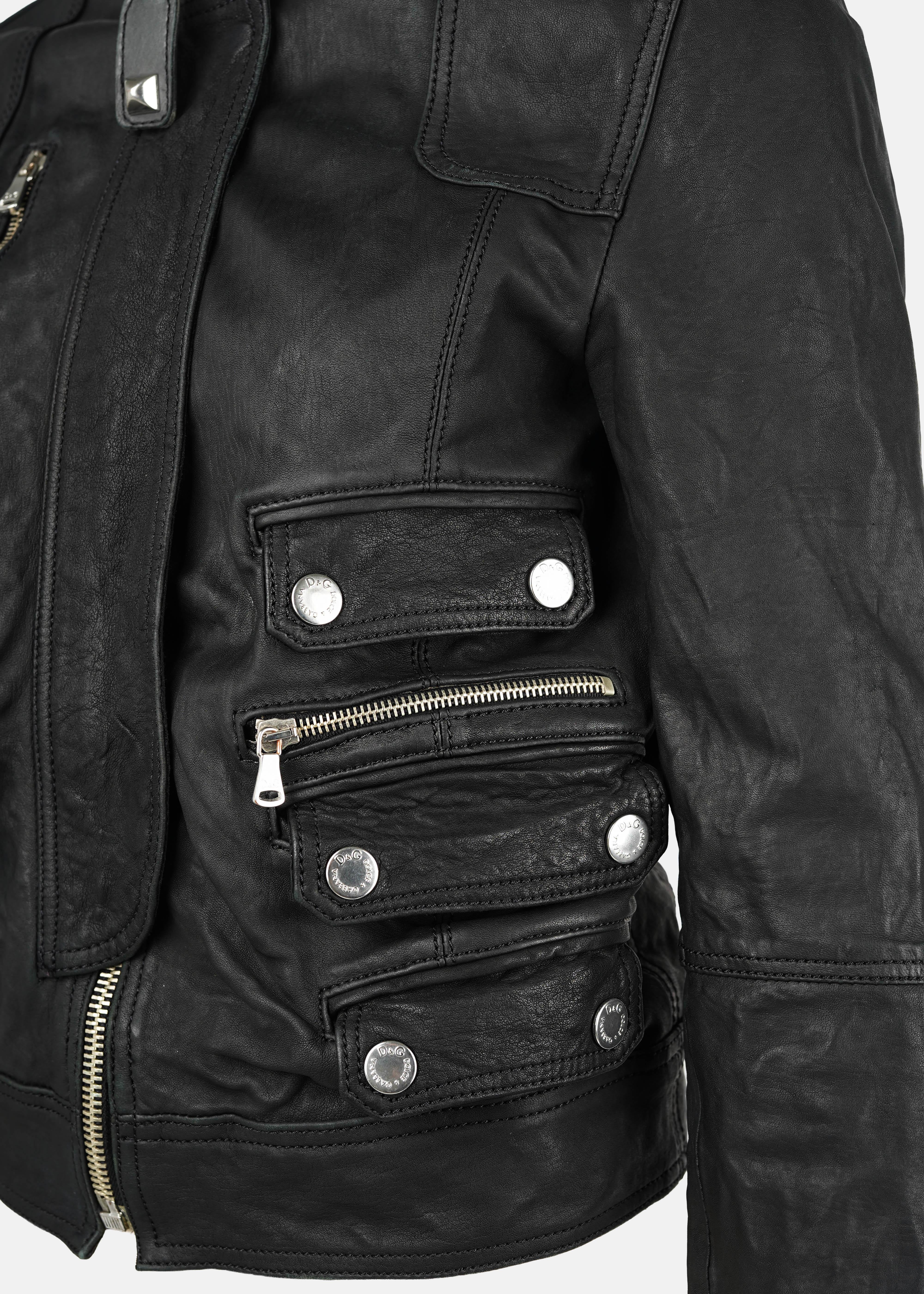 D&G Y2K Schwarze Leder-Motorradjacke, IT 40 (Passt S) im Angebot 3