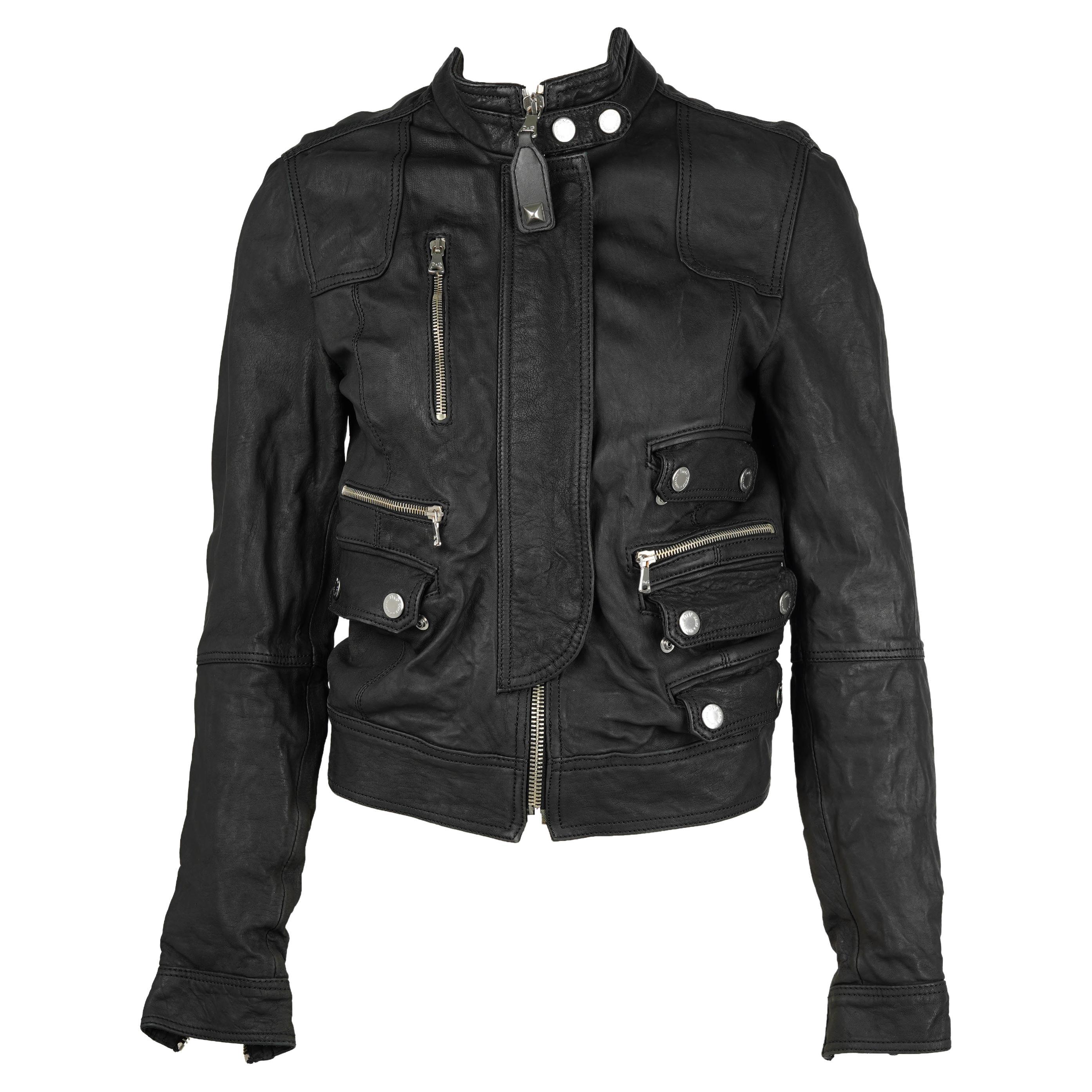 D.D.G. Giacca da moto in pelle nera, IT 40 (veste S)