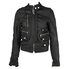 D.D.G. Giacca da moto in pelle nera, IT 40 (veste S)