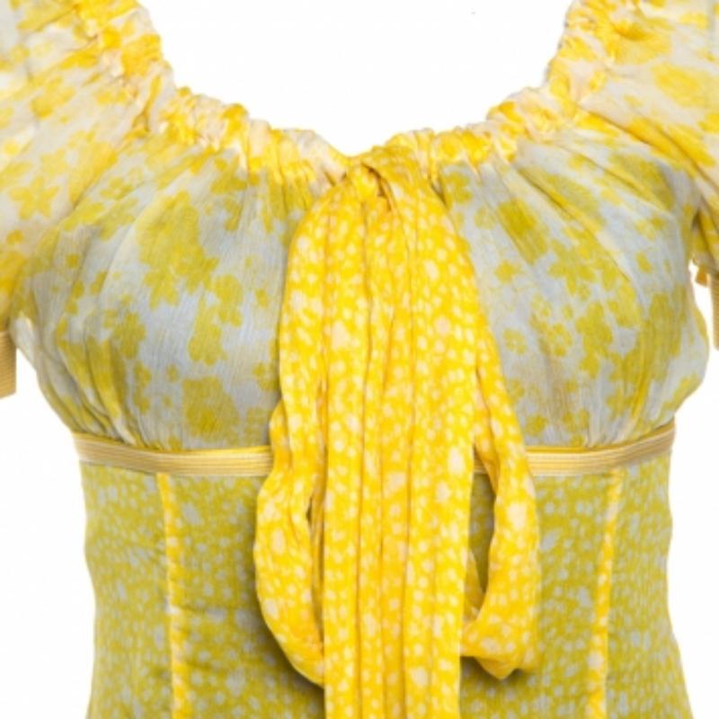 Giallo D&G Camicetta gialla con stampa floreale in crepe di seta elasticizzata S in vendita