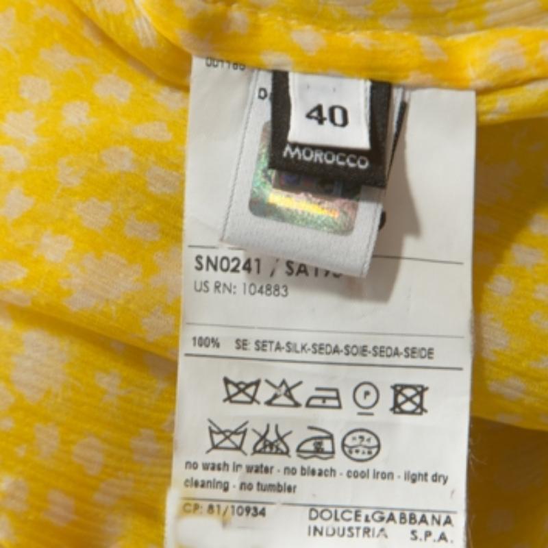 D&G Camicetta gialla con stampa floreale in crepe di seta elasticizzata S in vendita 1