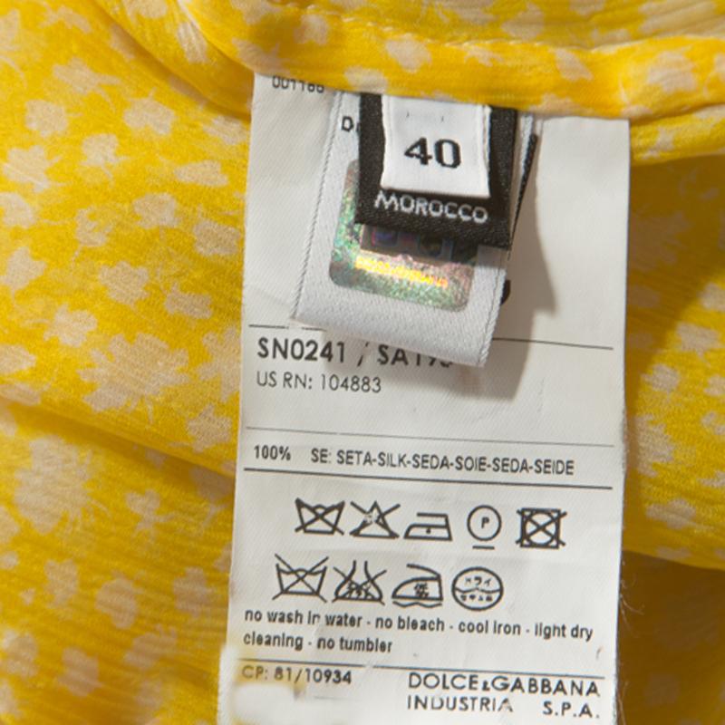 D&G Camicetta gialla con stampa floreale in crepe di seta elasticizzata S 1