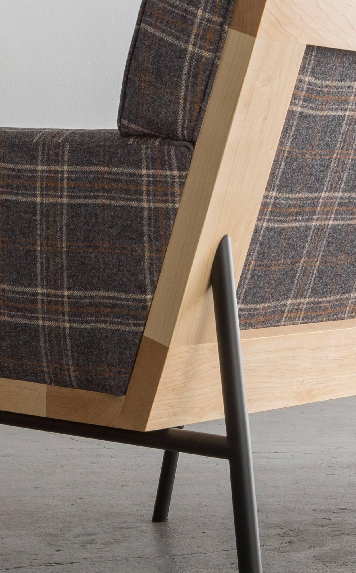 Modern DGD Sofa, hardwood w/ wool, boucle, or COM COL, shown in maple, Handmade in USA