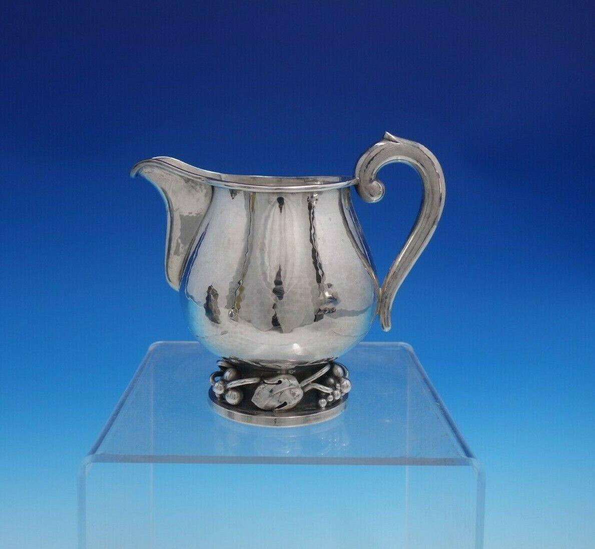 DGH Goldsmith Danish Sterling Silver Tea Set of 4 Pieces Handwrought Grape Motif For Sale 1