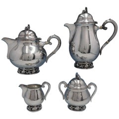 DGH Goldsmith Danish Sterling Silver Tea Set of 4 Pieces Handwrought Grape Motif