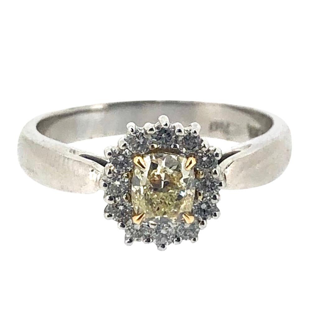 DGI Certified Fancy Light Yellow Diamond Cluster Ring For Sale