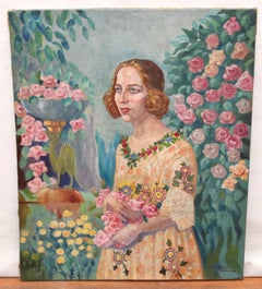 Andrés Nogueira Gómez (1890 - ??) - Óleo sobre tela - Chica con flores