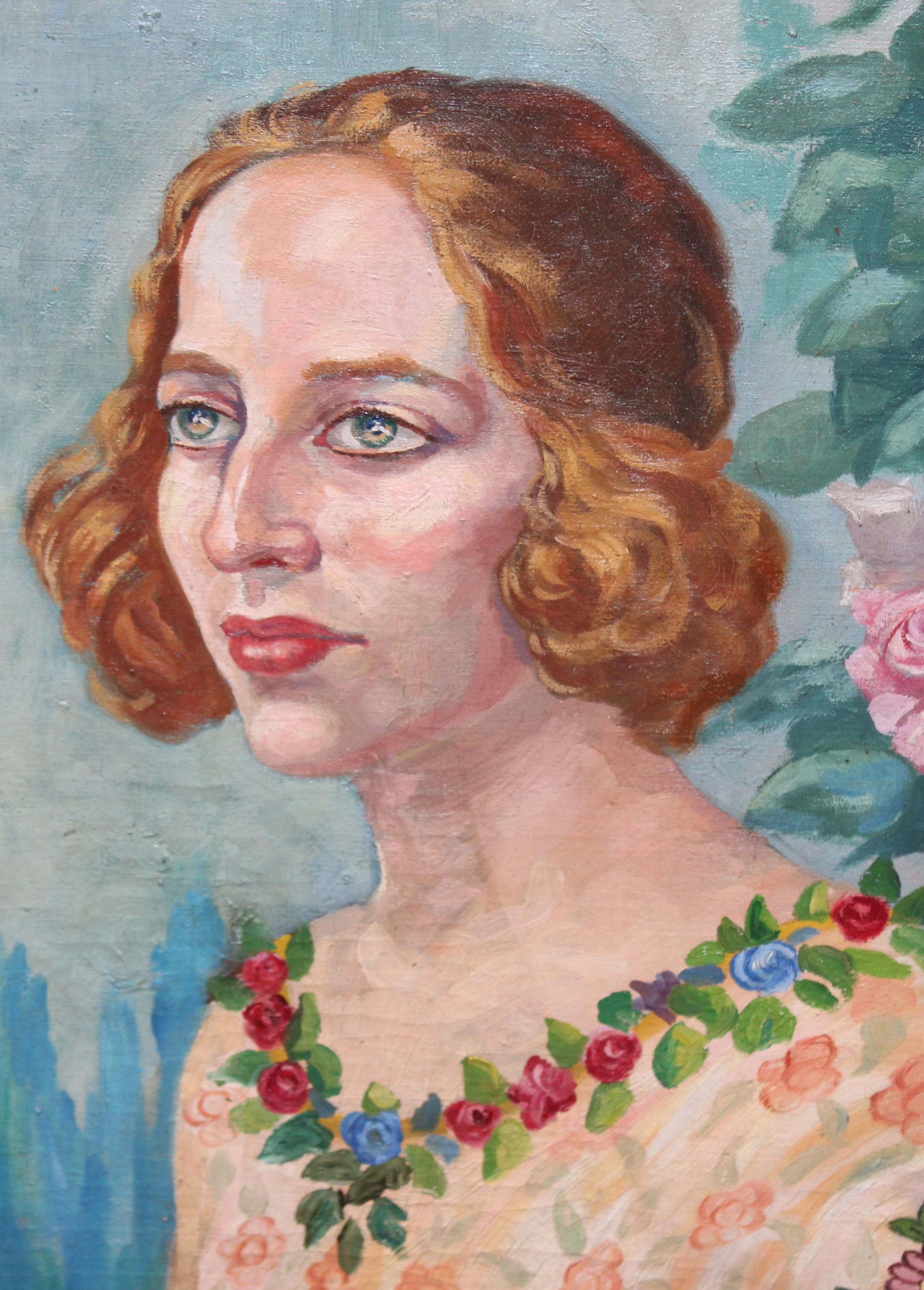 Andrés Nogueira Gómez (1890 - ??) - Óleo sobre tela - Chica con flores - Painting Impressionismo di dgsrytrewy