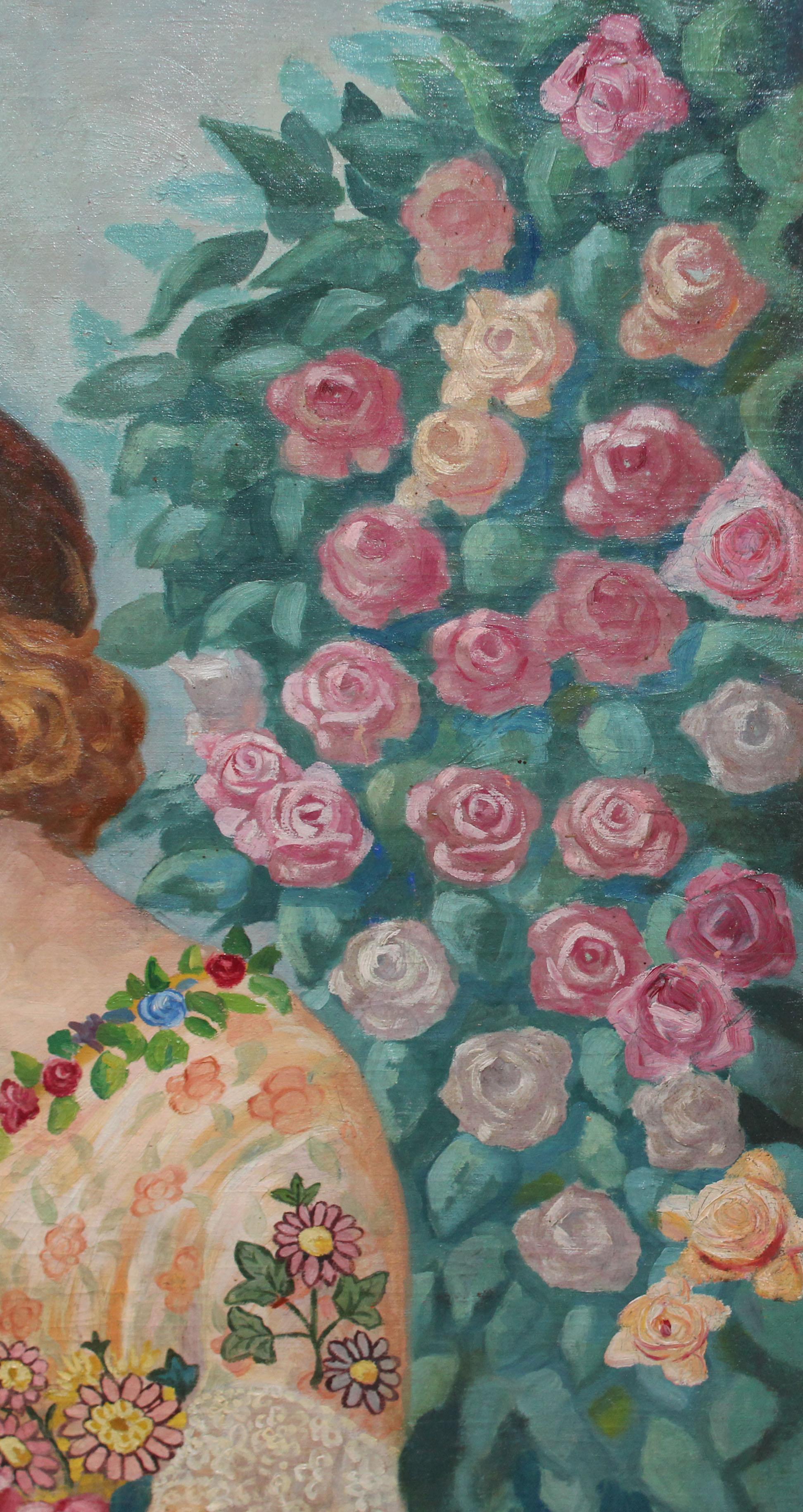 Andrés Nogueira Gómez (1890 - ??) - Óleo sobre tela - Chica con flores in vendita 1