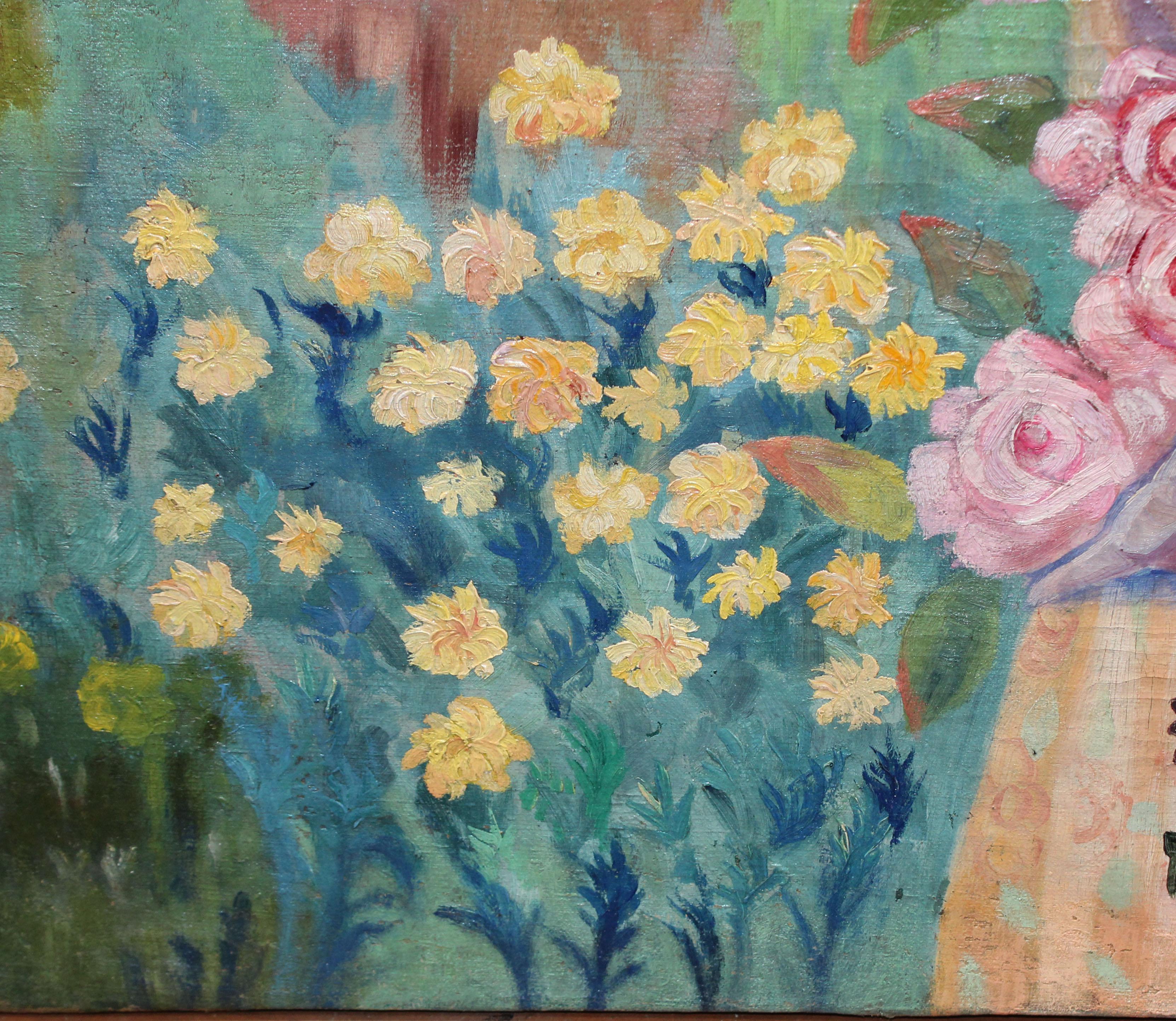 Andrés Nogueira Gómez (1890 - ??) - Óleo sobre tela - Chica con flores in vendita 2