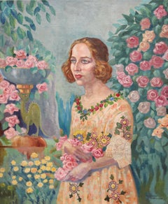 Andrés Nogueira Gómez (1890 - ??) - Óleo sobre tela - Chica con flores