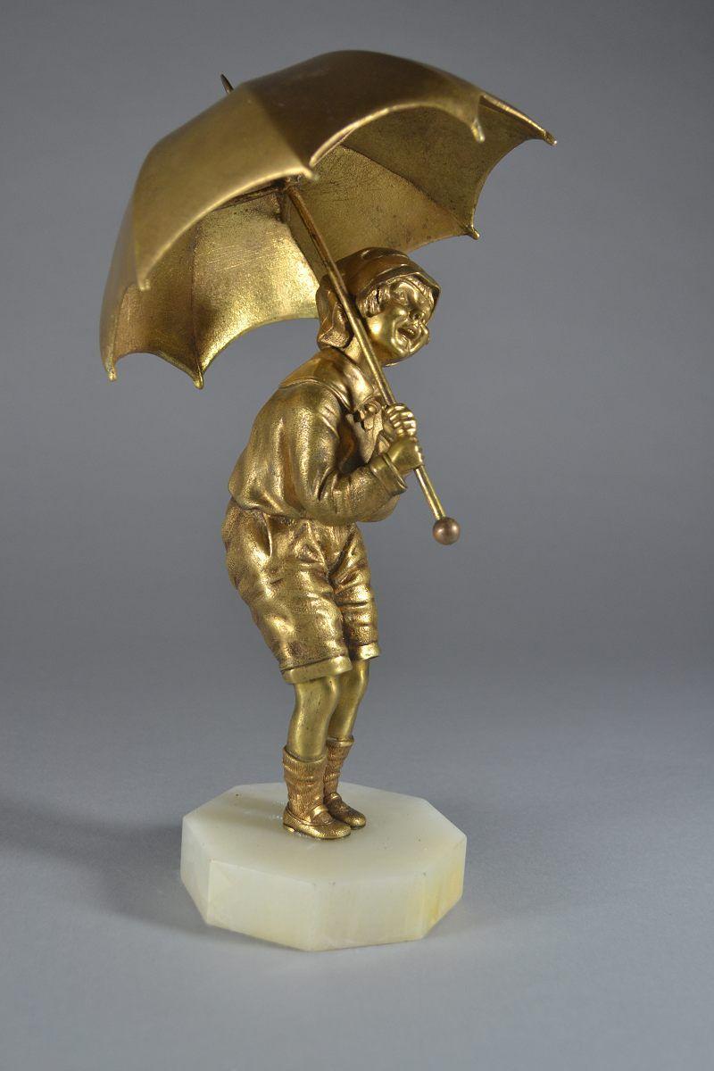Dh. Chiparus, Child with Umbrella Gilded Bronze Art Deco Figure, Circa 1925 For Sale 4