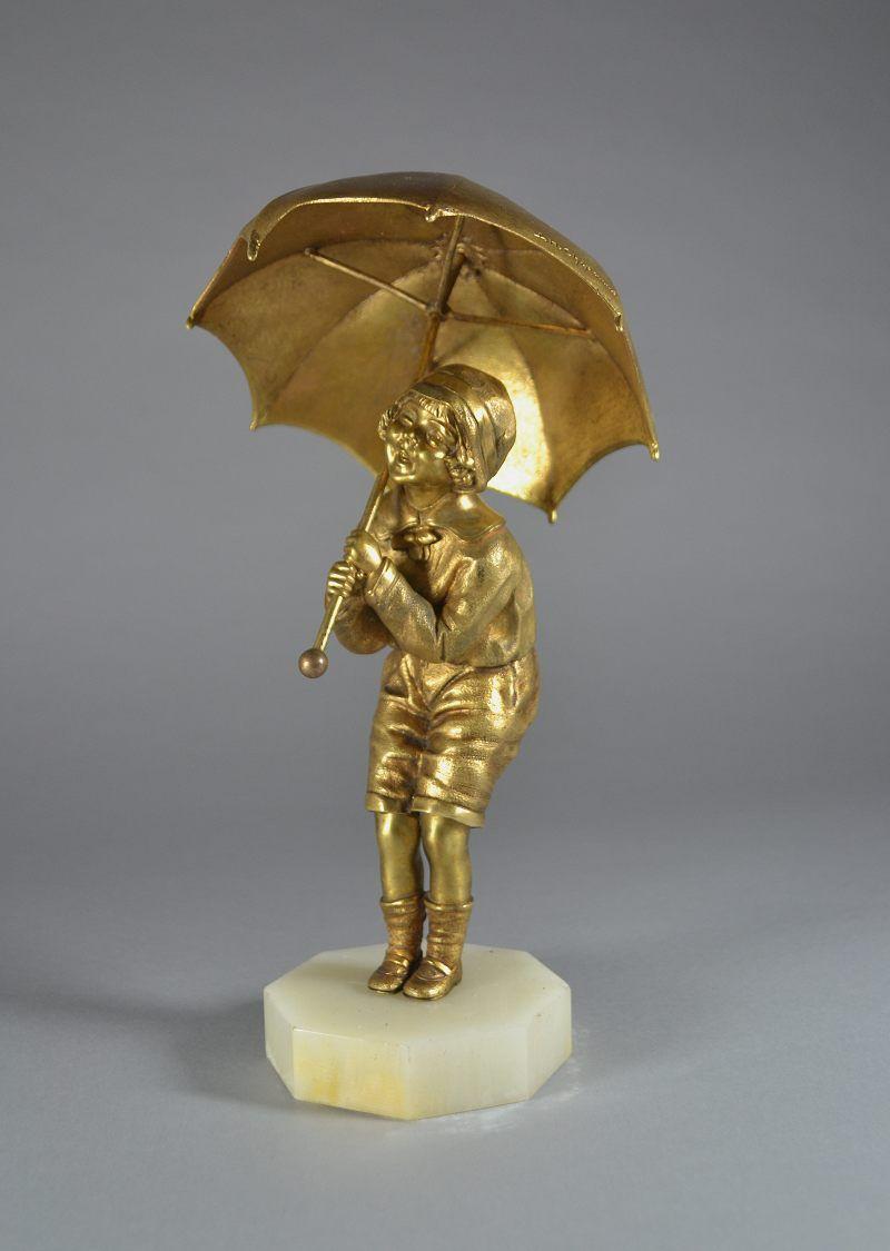 Dh. Chiparus, Child with Umbrella Gilded Bronze Art Deco Figure, Circa 1925 5