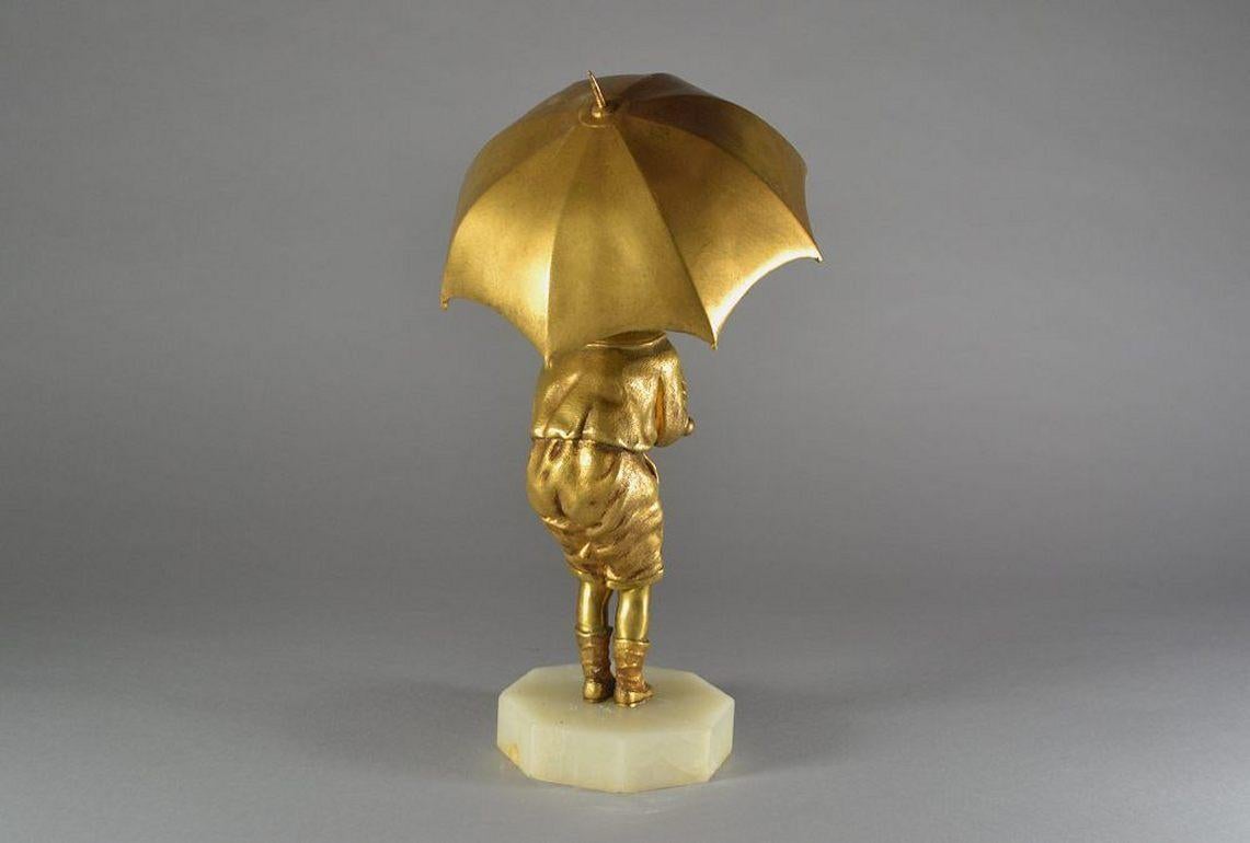 Dh. Chiparus, Child with Umbrella Gilded Bronze Art Deco Figure, Circa 1925 For Sale 1