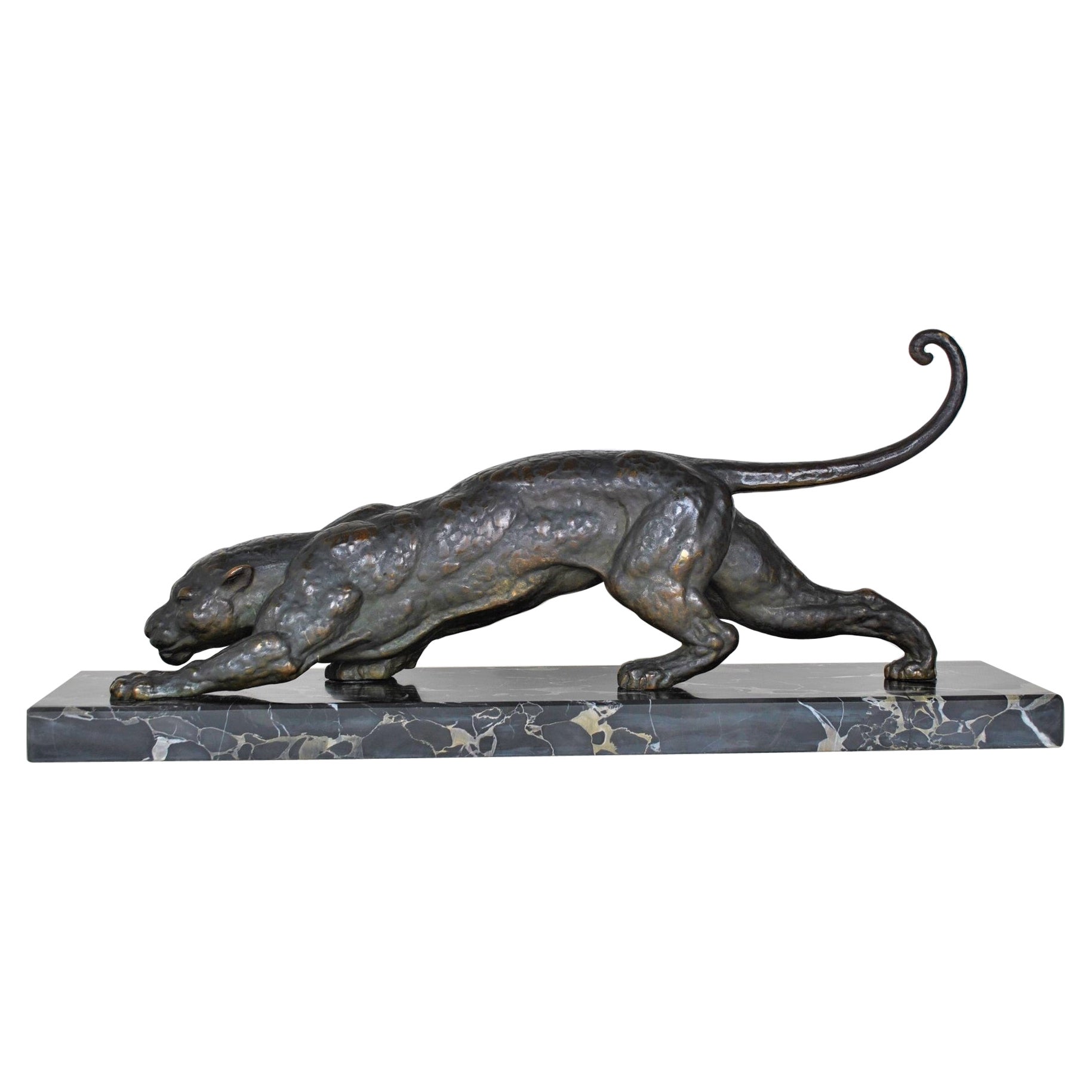 Dh Chiparus, Panthère en vue, modèle rare en bronze, signé, Art déco, 20e siècle