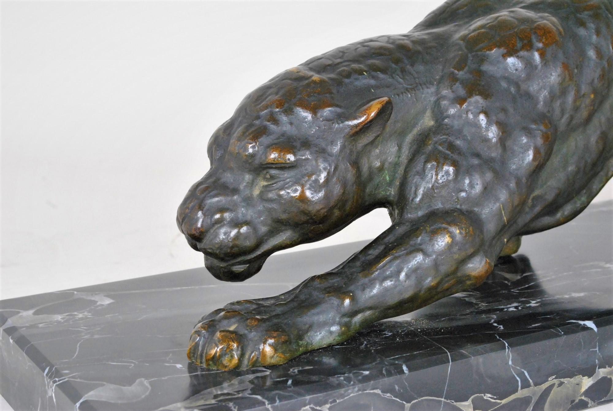 Dh Chiparus, Panther on the Lookout, Rare Bronze Model, Signed, Art Deco, 20th C For Sale 7