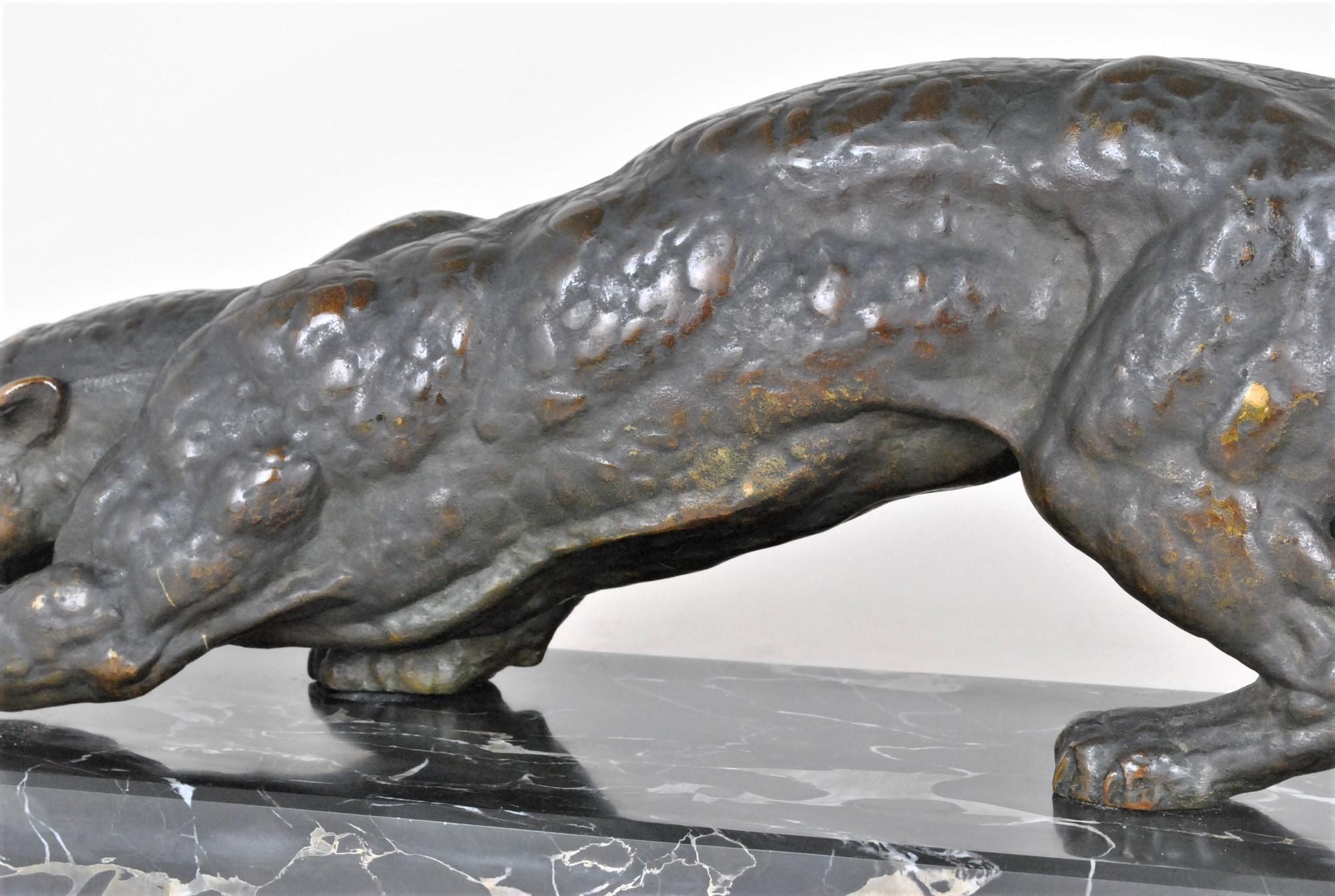 Dh Chiparus, Panther on the Lookout, Rare Bronze Model, Signed, Art Deco, 20th C For Sale 9