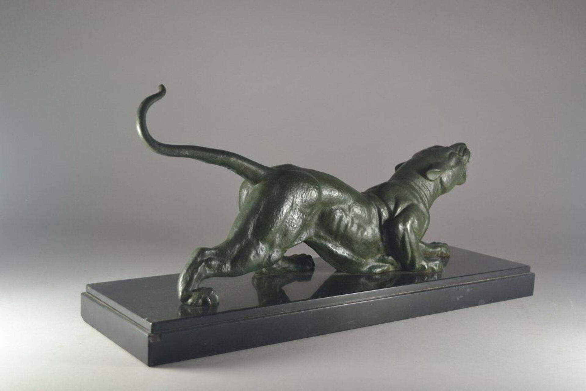 French Dh Chiparus Signed Art Deco Panther on Marble Base