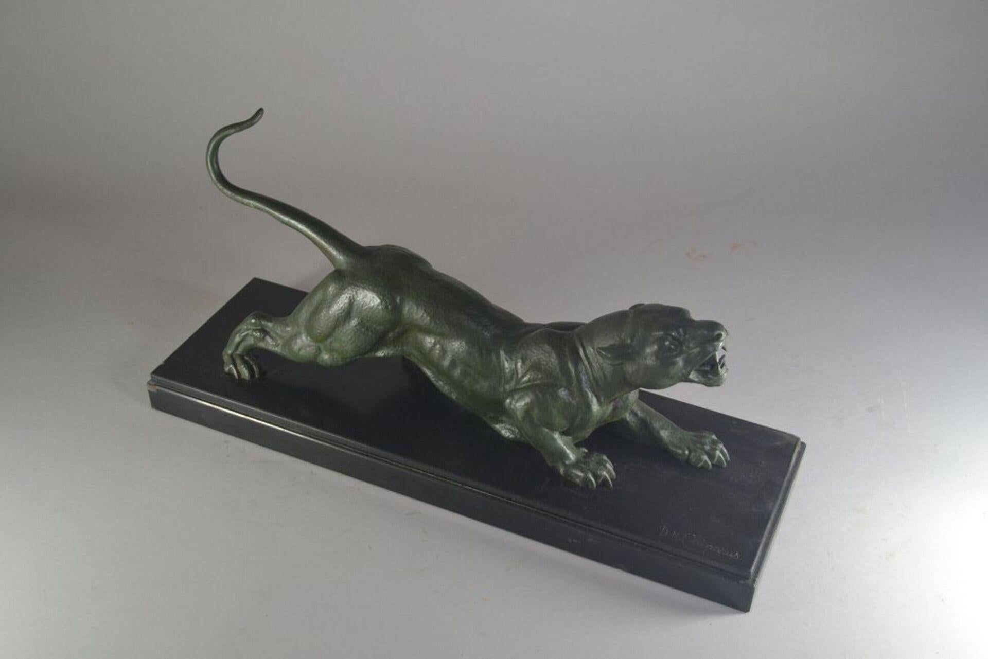 Mid-20th Century Dh Chiparus Signed Art Deco Panther on Marble Base