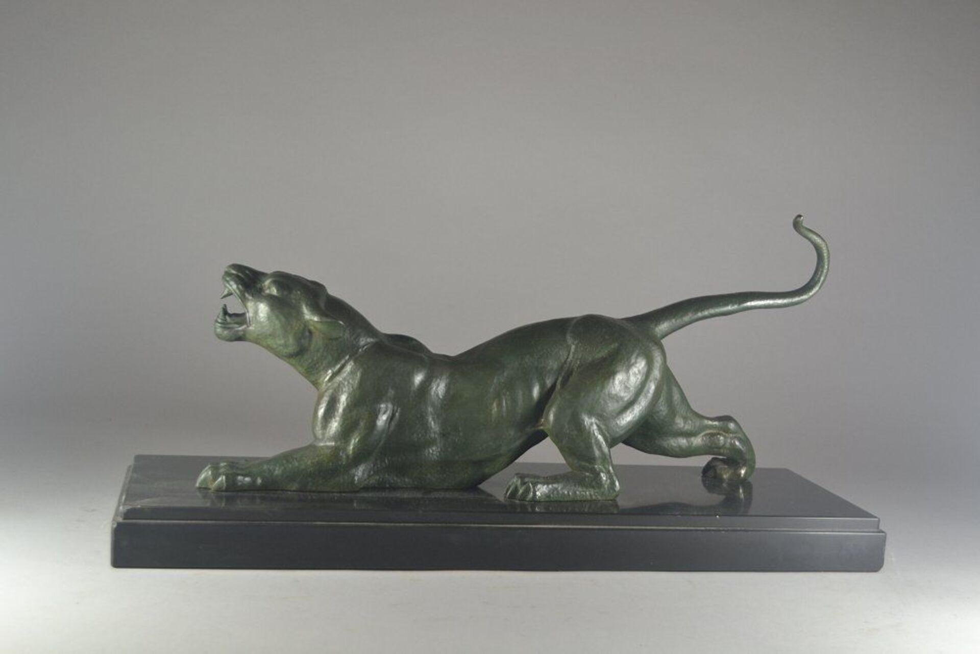 Spelter Dh Chiparus Signed Art Deco Panther on Marble Base