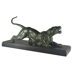 Panthère Art Déco signée Dh Chiparus sur socle en marbre